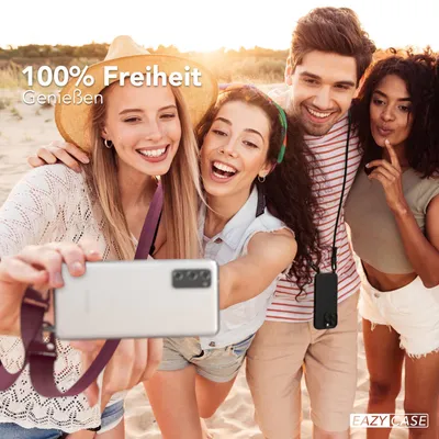 Produktbild von EAZY CASE - Hülle mit Band für Samsung Galaxy S20, Handyhülle mit Umhängeband, Silikonhülle transparent, Handykette in Rot