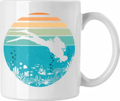 Produktbild von Trendation - Taucher Grafik Tasse Geschenk für Tauchlehrer Geschenkidee Lustig Tauchen Tauchsport Wasser (Weiß)
