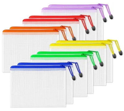 Productafbeelding van Documentmappen A5, 12 stuks, waterdicht, met gaas, 6 kleuren, met rits