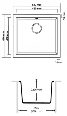 Produktbild von Küchenspüle Einbau Unterbau Spüle Granit Massiv 52 x 47 Grau Respekta Nelson