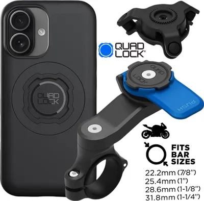 Produktbild von QUAD LOCK Motorrad Lenker Handyhalterung + Vibrationsdämpfer + MAG Hülle für iPhone 16