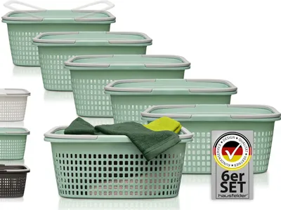 Produktbild von Wäschekörbe 6er Set Grün, 6 x Körbe 35 l