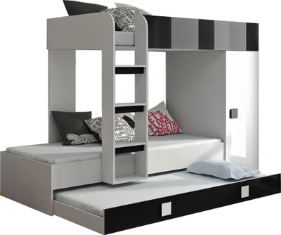Produktbild von Hochbett Toledo 2 Etagenbett 90x200cm weiß schwarz Hochglanz