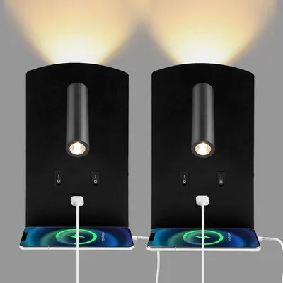 Obrázek produktu pro Noční lampička – Černá – Otočná lampa – USB nabíjecí port – Vhodná do ložnice, chodby, obývacího pokoje