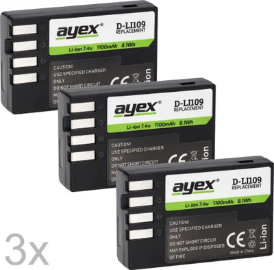 Produktbild von D-Li109 Akku 3 Stück für zB Pentax K-S2 K-S1 K-500 K-50 K-30 K-R