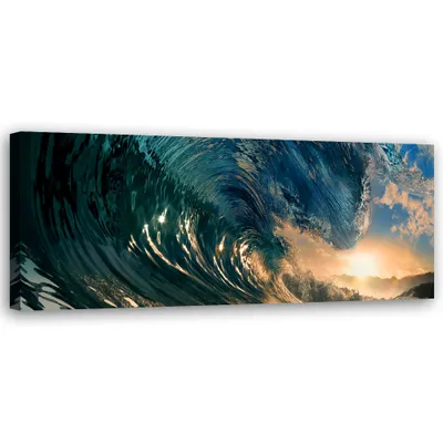 Produktbild von Leinwandbild Meereswelle und Sonnenuntergang 150x50 Feeby Blau bild für die wand bereit zum aufhängen