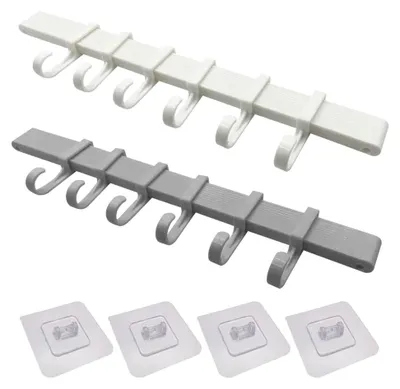 Produktbild von Selbstklebende Küchenhelfer Hängeleiste - 2 Sets mit abnehmbaren Badwandhaltern, Küchenutensilienhalter für Küche und Badezimmer (mit 6 beweglichen Haken)