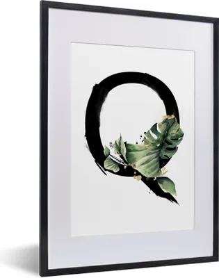Produktbild von MuchoWow® MuchoWow® Gerahmtes Poster Schwarz - Blätter - Buchstabe Q 30x40 cm - Poster mit zchwarzem Bilderrahmen - Wandposter Schlafzimmer