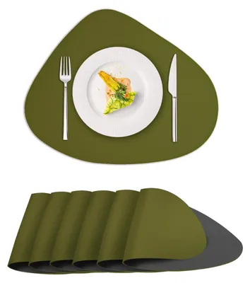 Platzsets aus Kunstleder, 6 Stück, 42,5x34 cm, Grün/Grau, doppelseitig