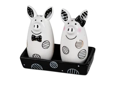 Produktbild von Witziges Streuer set /Salz+Pfefferset als Schweinchenpaar ca. 10x11cm aus Keramik- für ein lustiges Frühstück