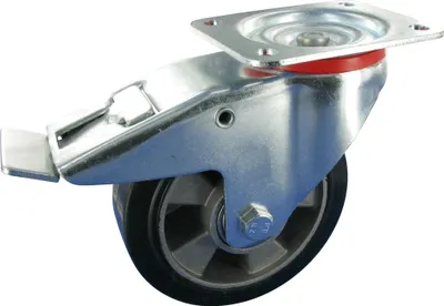 Obrázek produktu pro Otočné kolečko s brzdami Kolečko 100 mm Pružné gumové kuličkové ložisko Nosnost: 180 kg