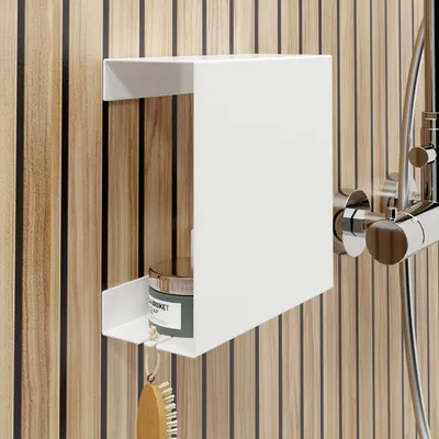 Produktbild von Schulte Duschablage zum Kleben, Aufbewahrung von Duschzeug, ohne bohren fürs Badezimmer, 22,5 x 9,5 x 22,5 cm, Mattweiß