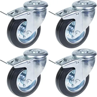 Immagine prodotto di ruote in gomma da 100 mm e 4", girevoli con freno, portata di 360 kg, set di 4 pezzi