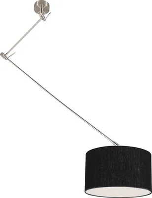 Produktbild von QAZQA - Modern Pendelleuchte I Esstisch I Esszimmer I Pendellampe I Hängelampe I Pendellampe I Pendelleuchte I Lampe I Leuchte Stahl I Silber I nickel matt mit Schirm 35 cm Schwarz Verstellbar - Blitz
