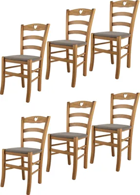 Obrázok produktu pre t m c s Tommychairs - sada 6 stoličiek CUORE do kuchyne a jedálne, robustná konštrukcia z lakovaného bukového dreva vo farbe dub a čalúnený sedák potiahnutý látkou vo farbe plavá hnedá