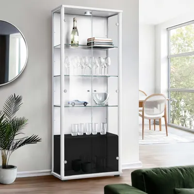 Immagine prodotto di Mobile vetrina K-Möbel a 2 ante (176x67x33 cm) - Germany - Vetrina bianca con 4 ripiani in vetro regolabili in altezza e LED - Vetrina in vetro verticale