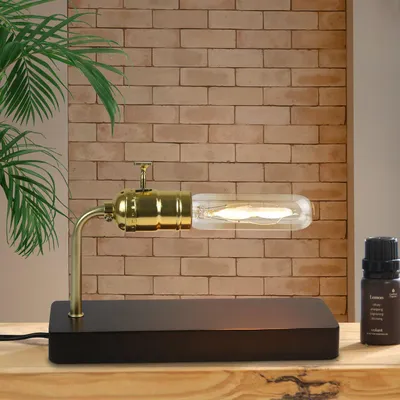 Image de ZMH Lampe de chevet Noir Salon Lampe de table moderne Lampe de table en bois avec douille E27 au design vintage or pour lit Bureau Hôtel