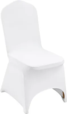 Obrázok produktu pre Unyqoos® Biele elastické poťahy na stoličky, 94 % polyester/6 % Elastan, univerzálna veľkosť, sada 50 kusov, vhodné na akcie a oslavy