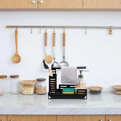 Immagine prodotto di 2 ganci da parete in acciaio inossidabile da 40 cm con 6 ganci, organizer da cucina