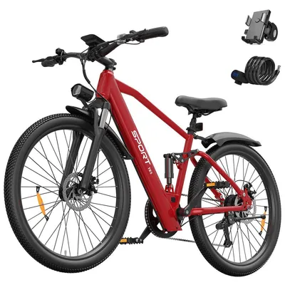 Produktbild von E-Bike Cityrad Herren Damen E-Mountainbike 26 Zoll 250W 624Wh 50km Shimano 7-Gang Kettenschaltung, Heckmotor, 624 Wh, (25 km/h 150mm 26 Zoll 24kg)