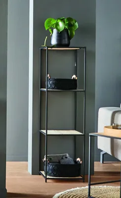 Image de Etagère "Modern Living" en bois & métal, noir mat, hauteur 116 cm, 4 étagères, étagère de salon, bibliothèque