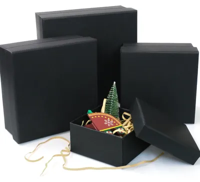 4er Set Geschenkboxen mit Deckel, Schwarz, 4 Größen, Karton