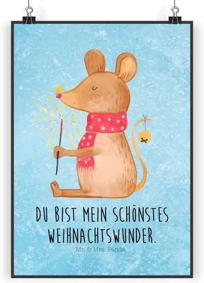 Produktbild von Mr. & Mrs. Panda Bild Maus Weihnachten DIN A5 - Eisblau - Geschenk, wanddeko, Mäuschen, Weihnachtsmotiv, wandkunst, drucke, Frohe, Weihnachtsgruß, Kunstdruck, Wandbild