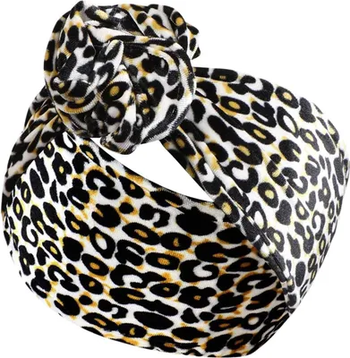 Produktbild von Turban-Stirnband aus Samt mit Leopardenmuster in Beige