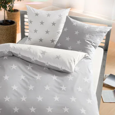 Produktbild von Traumschlaf Biber Bettwäsche Stars schiefer 200x200 cm + 2x 80x80 cm