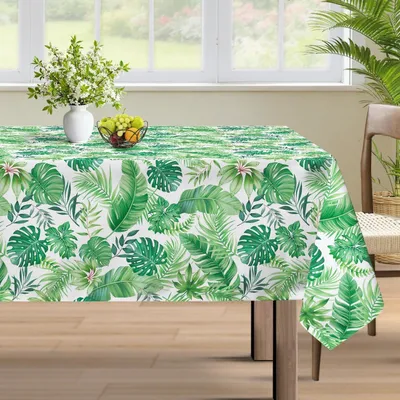 Produktbild von Tischdecke Frühling Sommer Blätter Palmen Monstera 152x264 cm Rechteckig Polyester