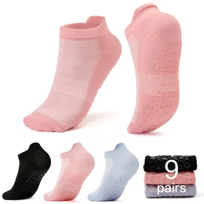 Productafbeelding van Pilates Grip Sokken - Non-slip - 9 Paar - Zwart/Roze/Grijs