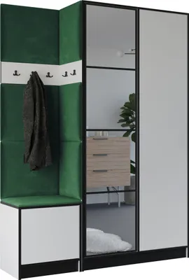 Image de KIER FURNITURE Armoire EDEN, armoire de chambre, penderie, armoire d'entrée, blanc et vert, 158 x 205 x 39 cm