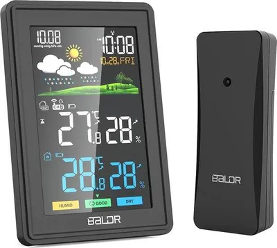Produktbild von Wetterstation für Innen- und Außenbereich - drahtlos - mit Außensensor - Radioklok - Wettervorhersage - Luftfeuchtigkeit - schwarz