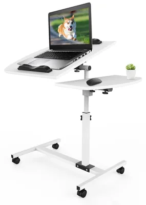 Obrázek produktu pro Mobilní pracovní stolek, 60x40 cm, výškově nastavitelný noční stolek, 61-95 cm, pojízdný stolek se 4 kolečky, stolek na notebook