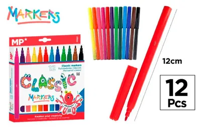 Produktbild von Marker für Kinder, 12 Farben, mit abwaschbarer Tinte auf Wasserbasis