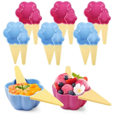 Produktbild von Eisbecher Set 16-teilig - 8 Eisschalen mit 8 Löffeln - Dessertbecher Kunststoff - Eisbecher wiederverwendbar - Eisschalen für Eiscreme Desserts Snacks
