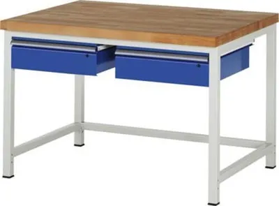 Produktbild von Werkbank mit 2 Schubladen - 150:2 - 840 x 1.250 x 900 mm (HxBxT) - Traglast 1.250 kg - Buche