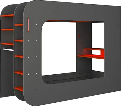Produktbild von Gamer-Hochbett 90 x 200 cm - Mit Schreibtisch und mit Kommode - Mit LED-Beleuchtung - Anthrazit und rot - WARRIOR