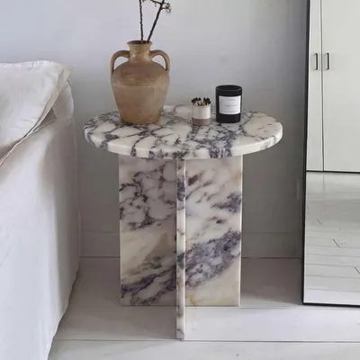 Produktbild von Casa Padrino Luxus Carrara Marmor Beistelltisch Weiß / Lila Ø 45 x H. 50 cm - Luxus Marmor Möbel