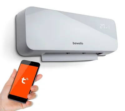 Produktbild von Intelligente elektrische Heizung, Wandheizung – Opalweiß – mit WLAN und Smart-App – hängend mit Thermostat – Ventilatorfunktion – Wandmontage – bis zu 30 m2 – 2000 W – mit TUYA-App, KI-generiertes Bild