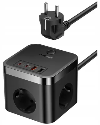 Zdjęcie produktu dla Baseus PowerCombo, Wewnętrzna, Prąd przemienny, 250 V, 16 A, 1,5 m, Czarny