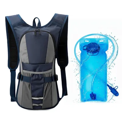 Obrázek produktu pro Hydratační batoh 15 l s 2l vakem na vodu, velký turistický batoh pro muže i ženy, vhodný na kempování a trekking, voděodolný sportovní batoh, tmavě modrý