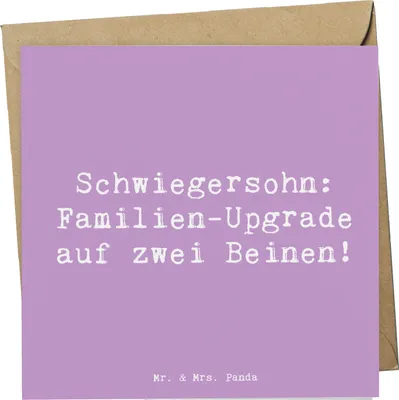 Produktbild von Mr. & Mrs. Panda Grußkarte Spruch Schwiegersohn Upgrade - Lavendeltraum - Geschenk, anlasskarte, Humor, Familienleben, Klappkarte, Lächeln, Familie, doppelkarte