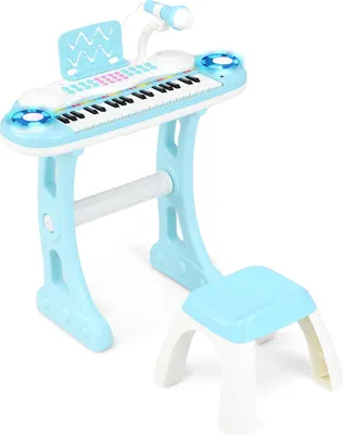 Produktbild von GOPLUS 37 Tasten Spielzeugkeyboard, Klaviertastatur mit Notenständer, Mikrofon, Lichtern & Hocker, Blau