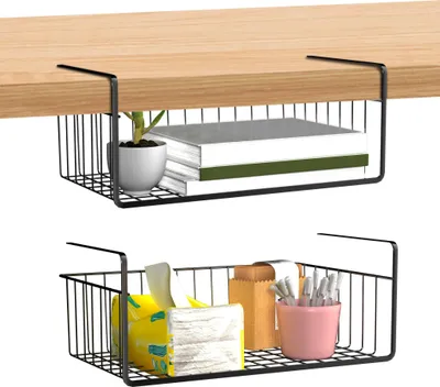 Produktbild von TRMLBE Unterregal Aufbewahrungskorb 2 Stück Hängekorb 40x25x15 cm Metall Regal ohne Bohren zum Einhängen Küchenschrank Organizer Schrank, für Küche Büro Bad