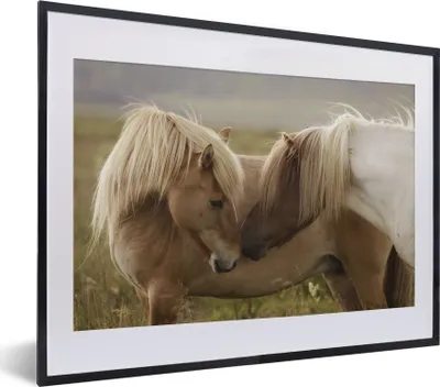Produktbild von MuchoWow® MuchoWow® Gerahmtes Poster Pferde - Gras - Braun 40x30 cm - Poster mit zchwarzem Bilderrahmen - Bilderrahmen - Poster im Rahmen