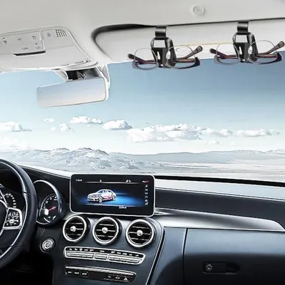Produktbild von 2 Brillenhalter für die Sonnenblende im Auto, Sonnenbrillenclip mit Karten- und Fahrkartenhalterung für Pkw, SUV und Lkw