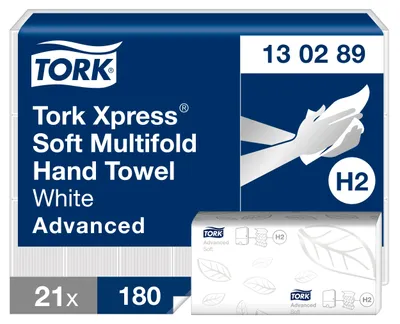Image de 130289 Serviettes "Xpress Soft", blanches, en papier, pliées, système H2, TORK