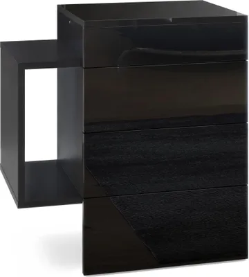 Produktbild von Vladon Nachttisch Queens,  Germany, Nachttischschrank mit 2 Schubladen und 1 seitlichem Fach zur Wandmontage, Schwarz matt/Schwarz Hochglanz (60 x 63 x 36 cm)