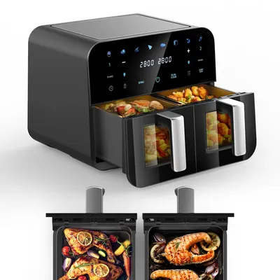 Produktbild von OYAJIA Heißluftfritteuse 10 L - 2 Kammern, Smart Finish, Sichtfenster, 8 Programme, Friteuse
